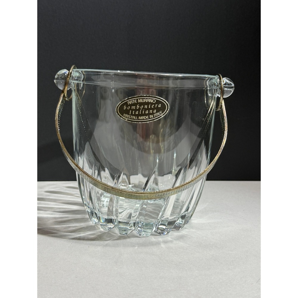 Arte Murano Bomboniera Italiana Crystal Ice Bucket Ribbed Glass Made in Italy